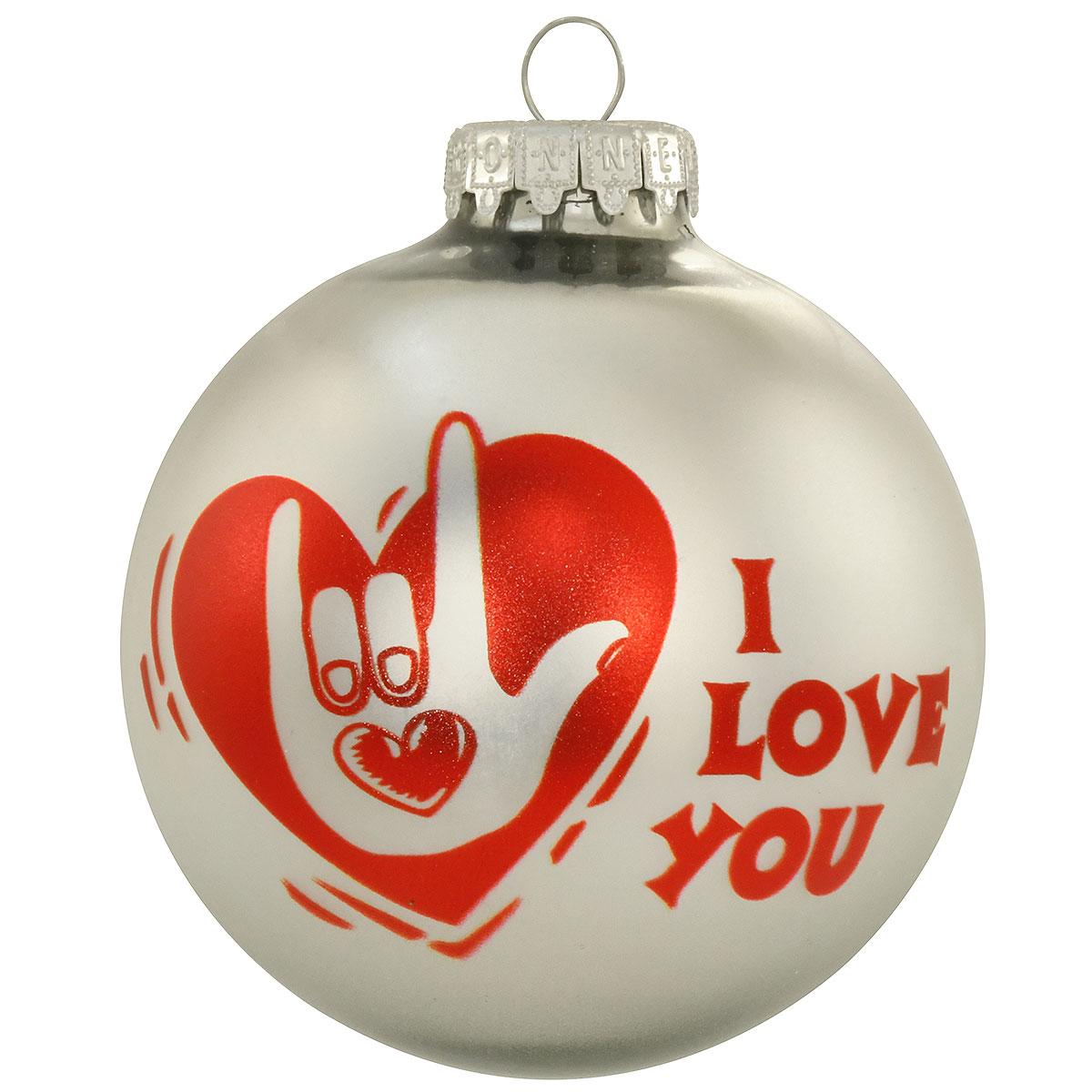 I Love You Heart And Sign Language Glass Ornament