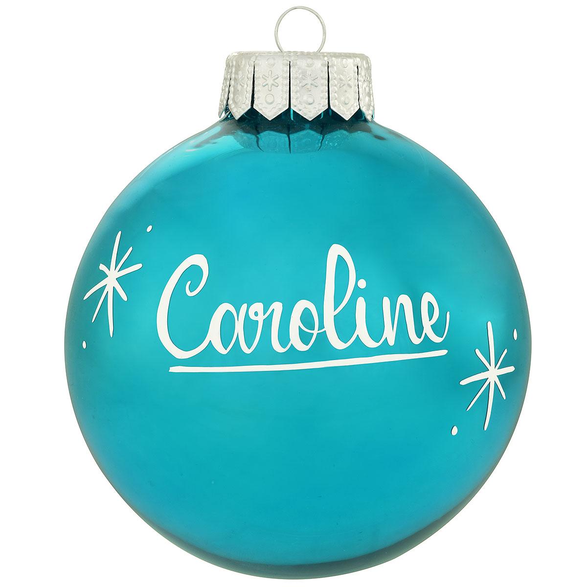 Personalized Teal Hand-Painted Glass Ornament
