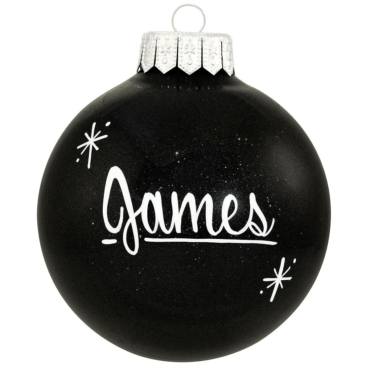 Hand-Painted Personalized Black Sparkle Glass Ornament