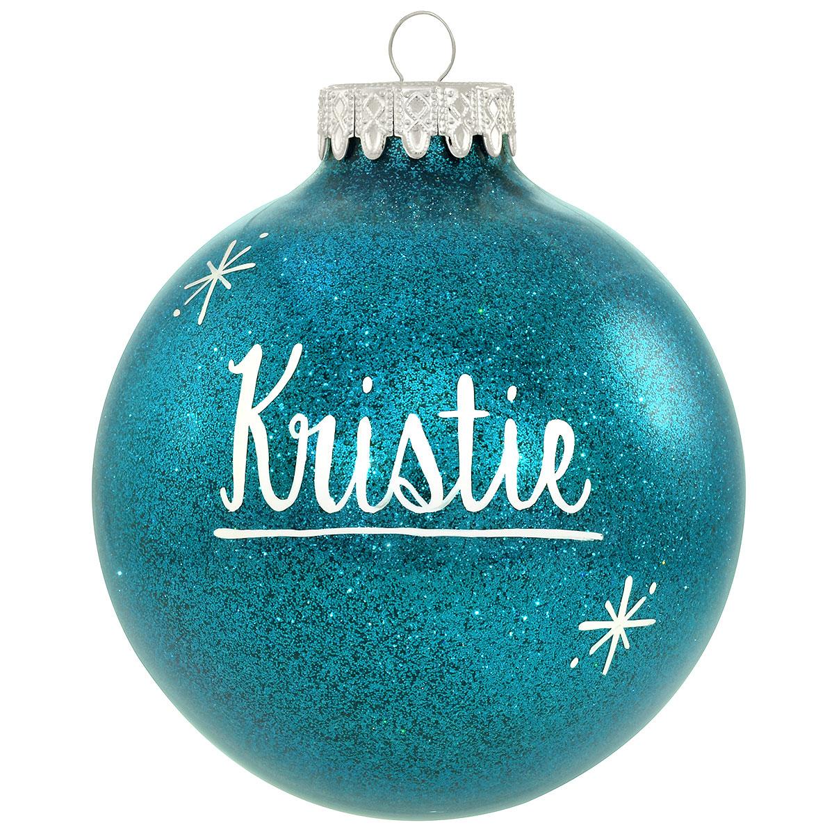 Personalized Teal Sparkle Glass Ornament