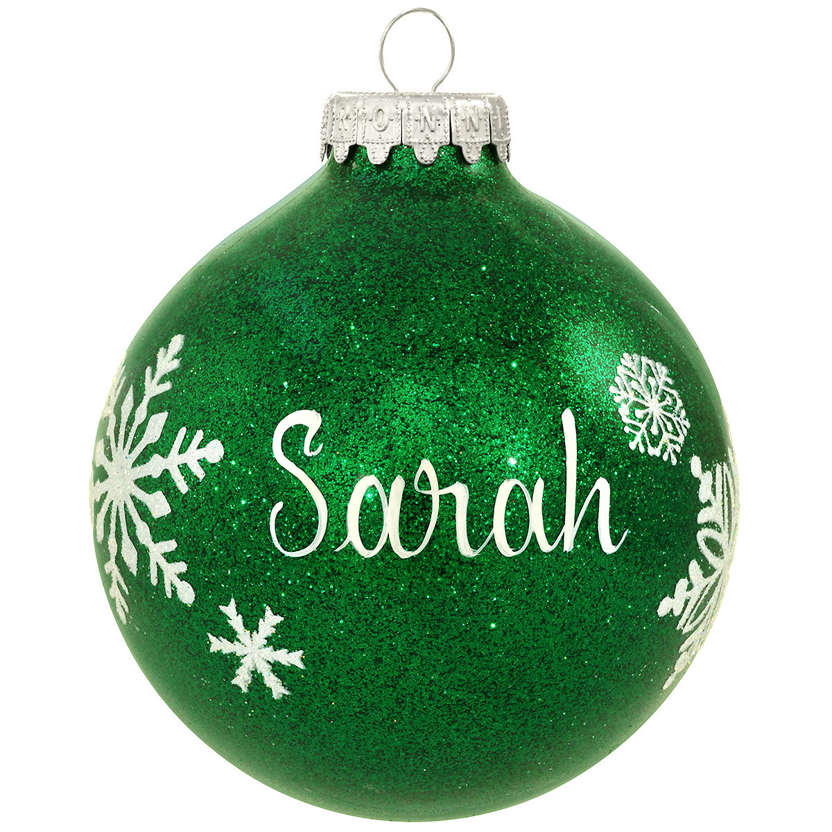 Personalized Green Snowflake Sparkle Glass Ornament