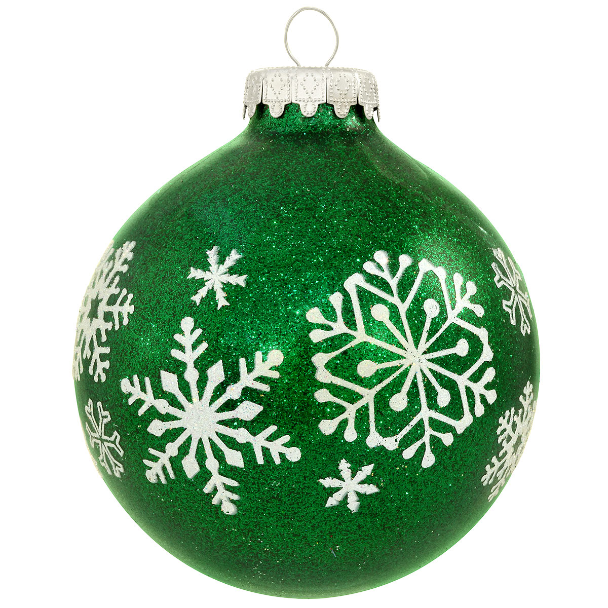 Green Snowflake Sparkle Glass Ornament