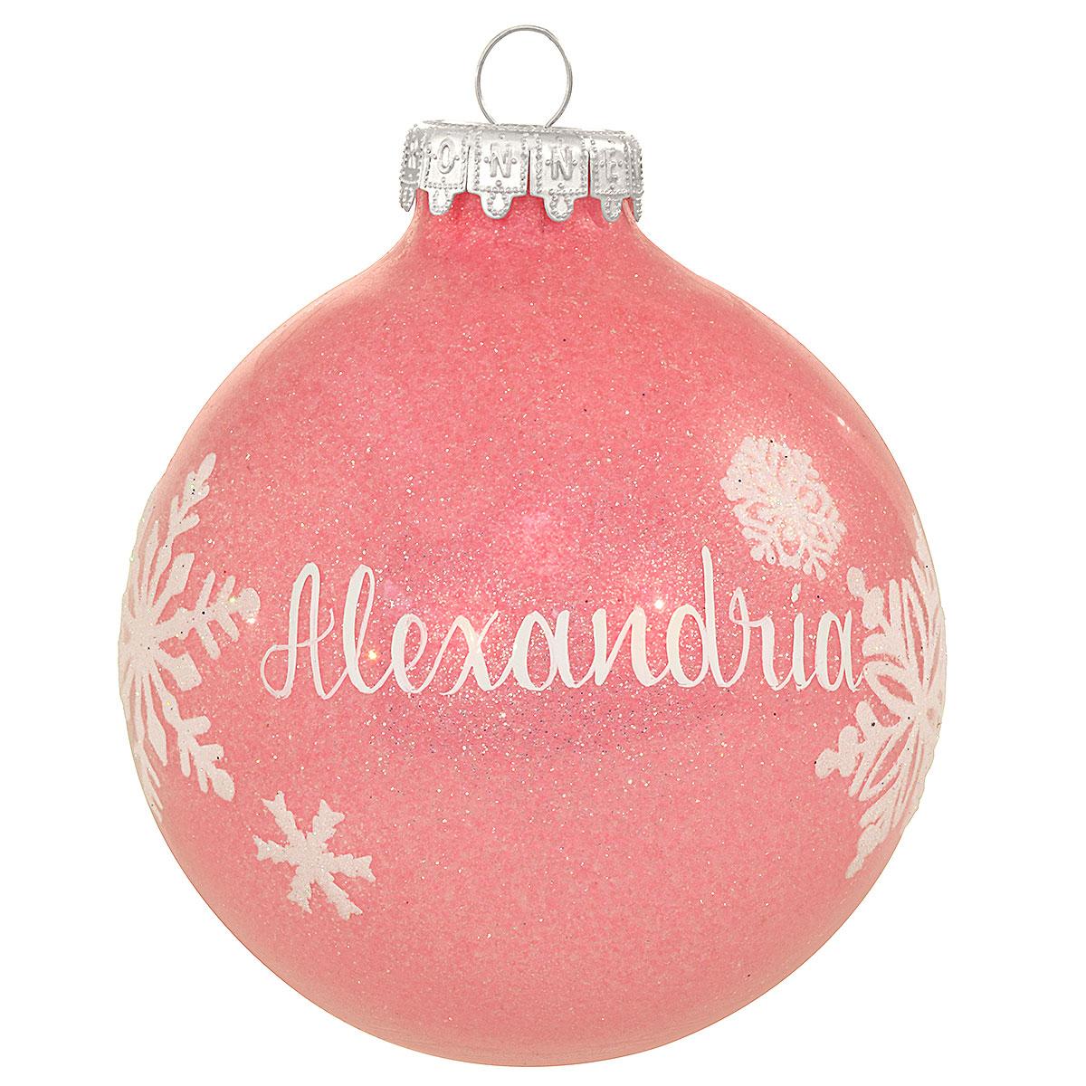 Personalized Pink Snowflake Sparkle Glass Ornament