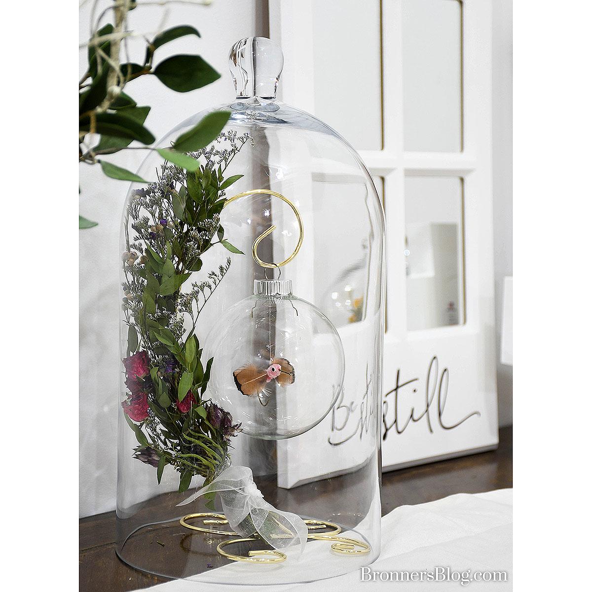 Ornament Stand With Dried Flowers In Glass Cloche Home Décor