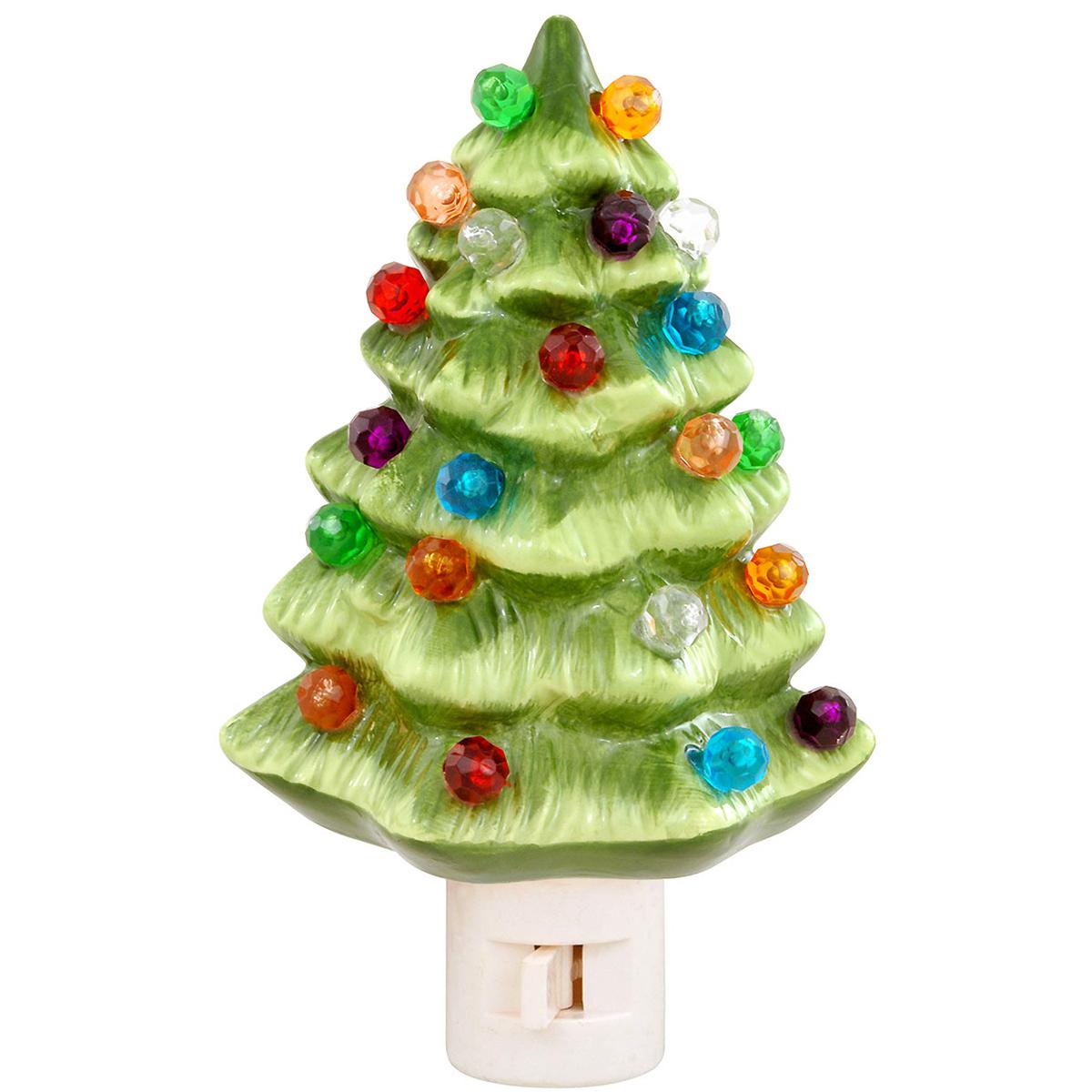 Ceramic Christmas Tree with Cardinal Lights - Green