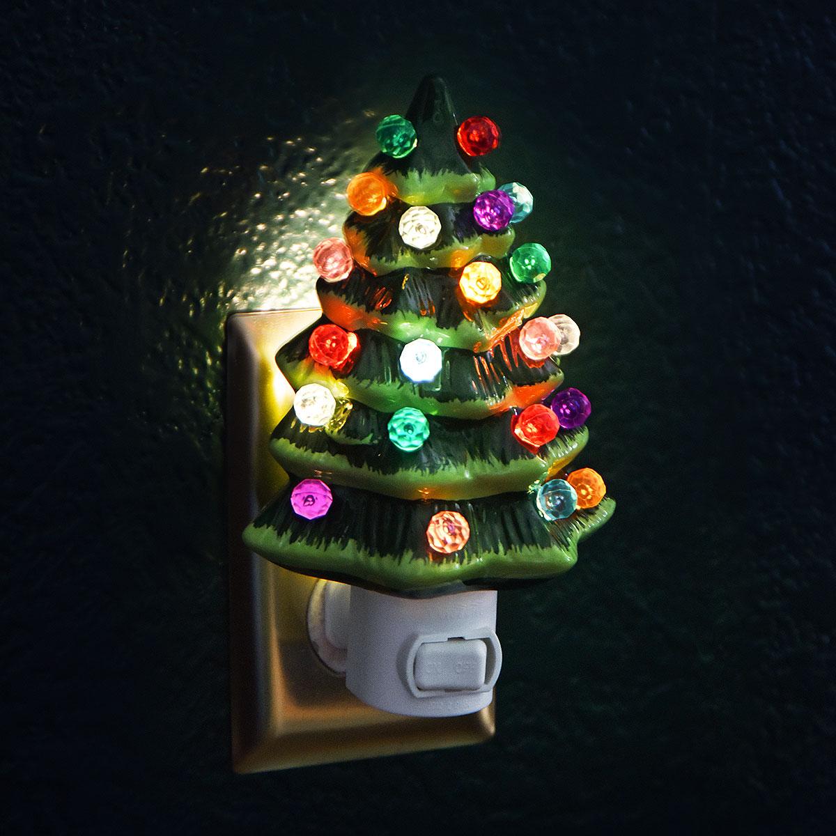 Fox Valley Traders Green Snow-capped Ceramic Tree Night Light