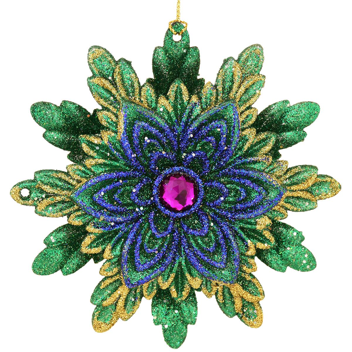 Green Flower Snowflake Ornament