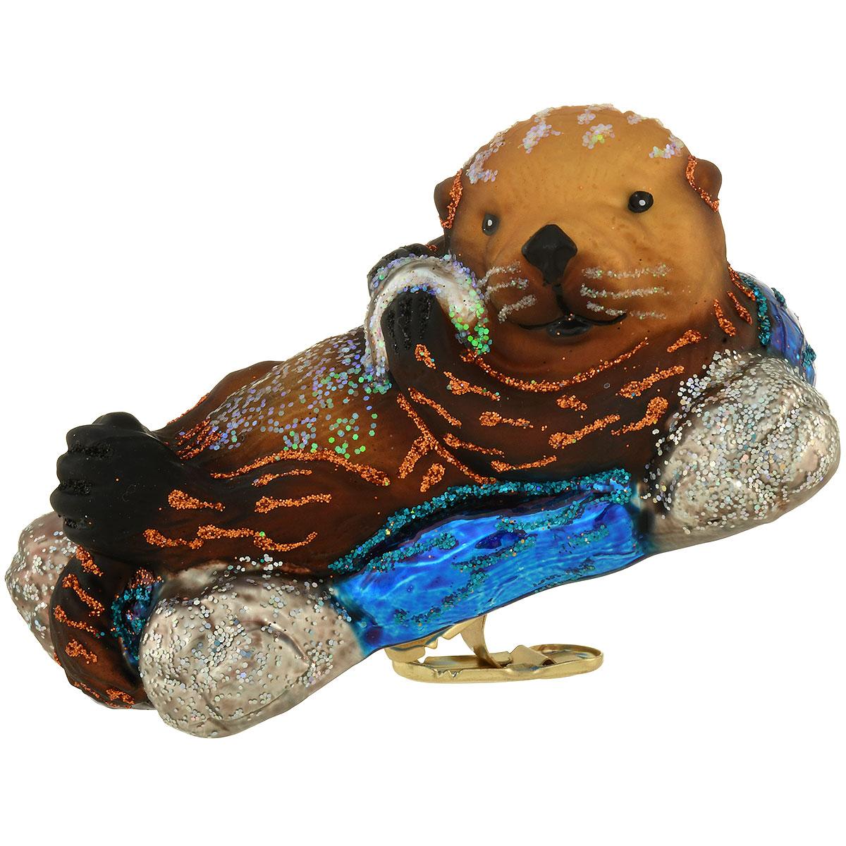 Floating Sea Otter Glass Ornament
