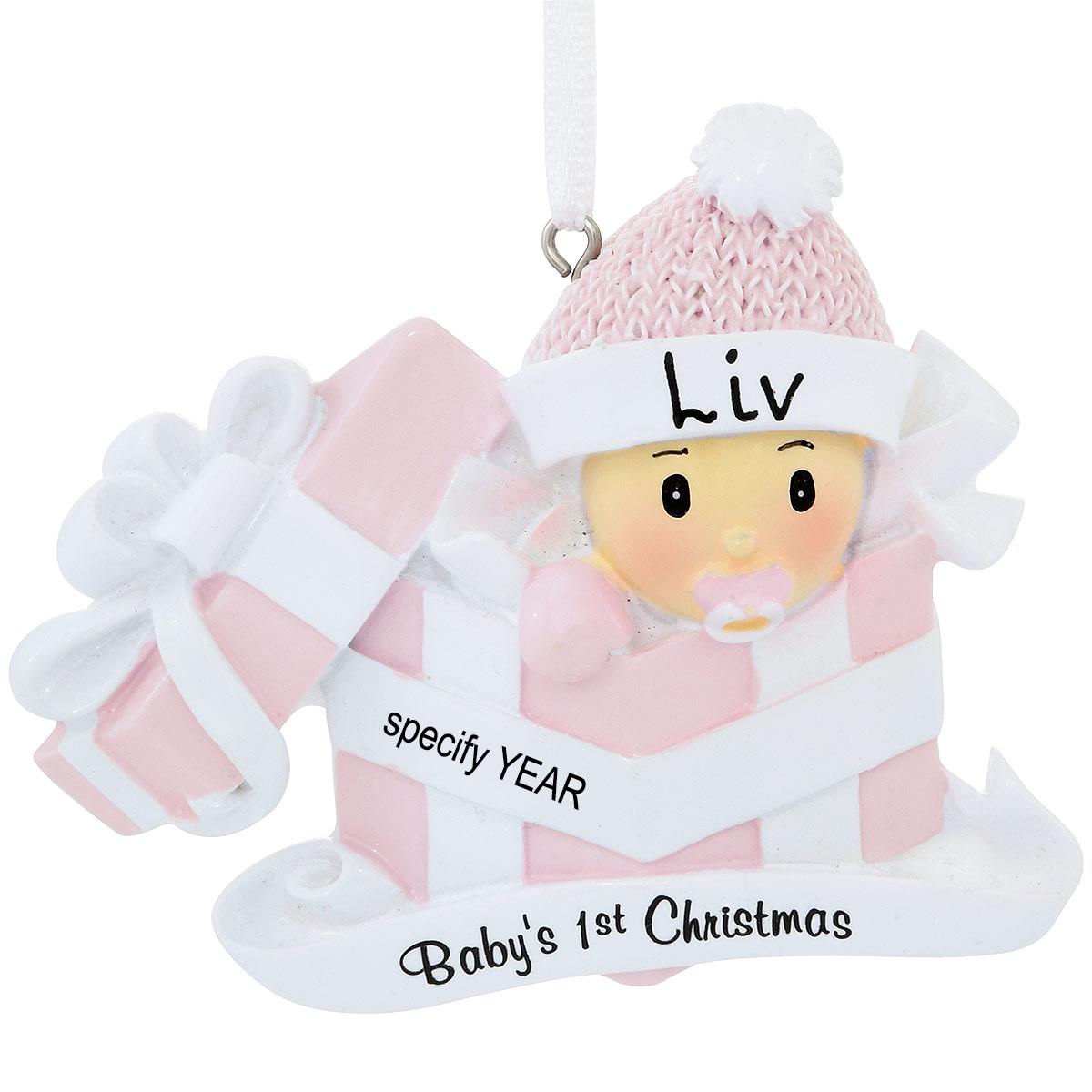 Baby Girl In Pink Gift Box Ornament