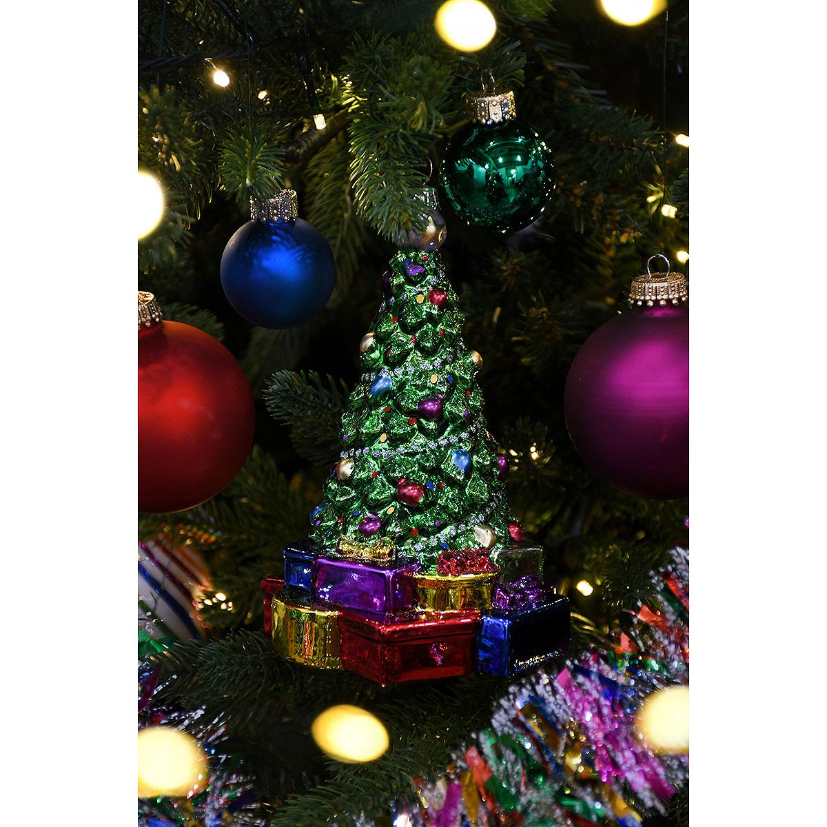 Christmas Tree With Presents Glass Ornament