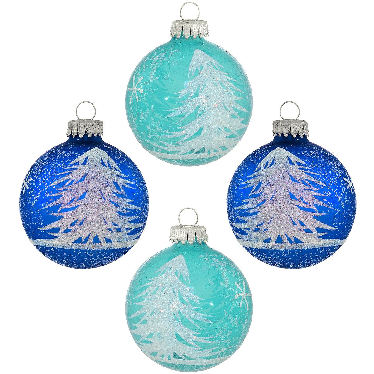 Set Of 4 Aqua And Blue Ornaments