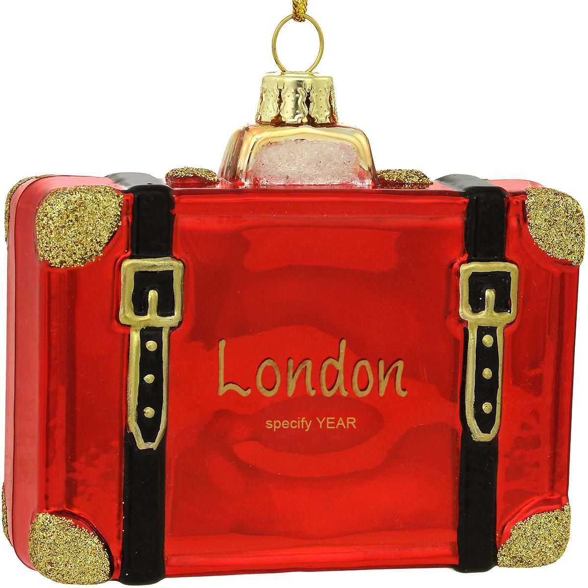 London Suitcase Glass Ornament 