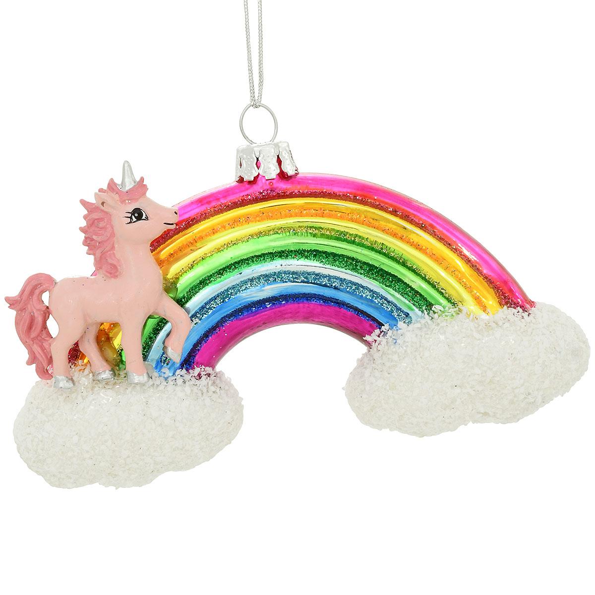 Rainbow Unicorn Glass Christmas Ornament 