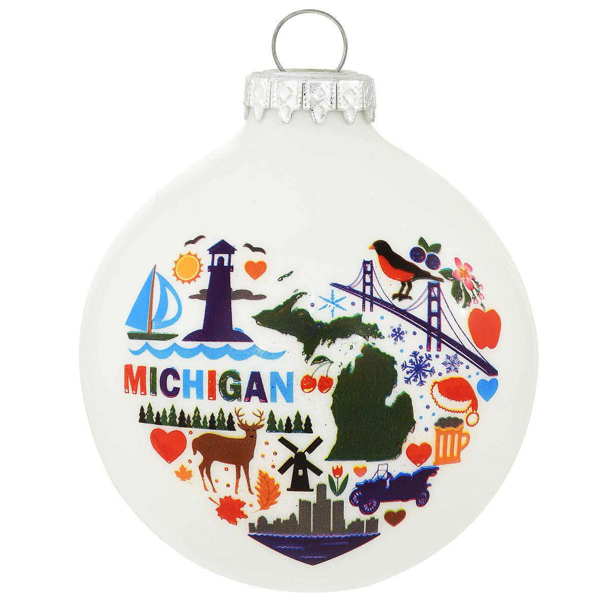 Michigan Icons On Heart Ornament