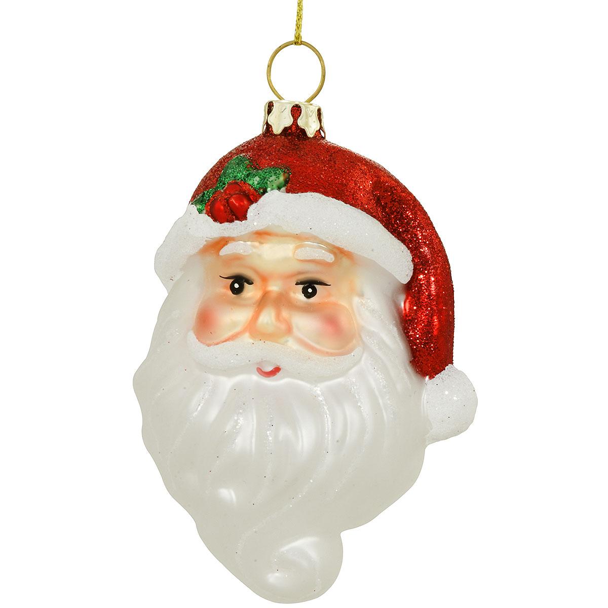Santa Face Glass Ornament