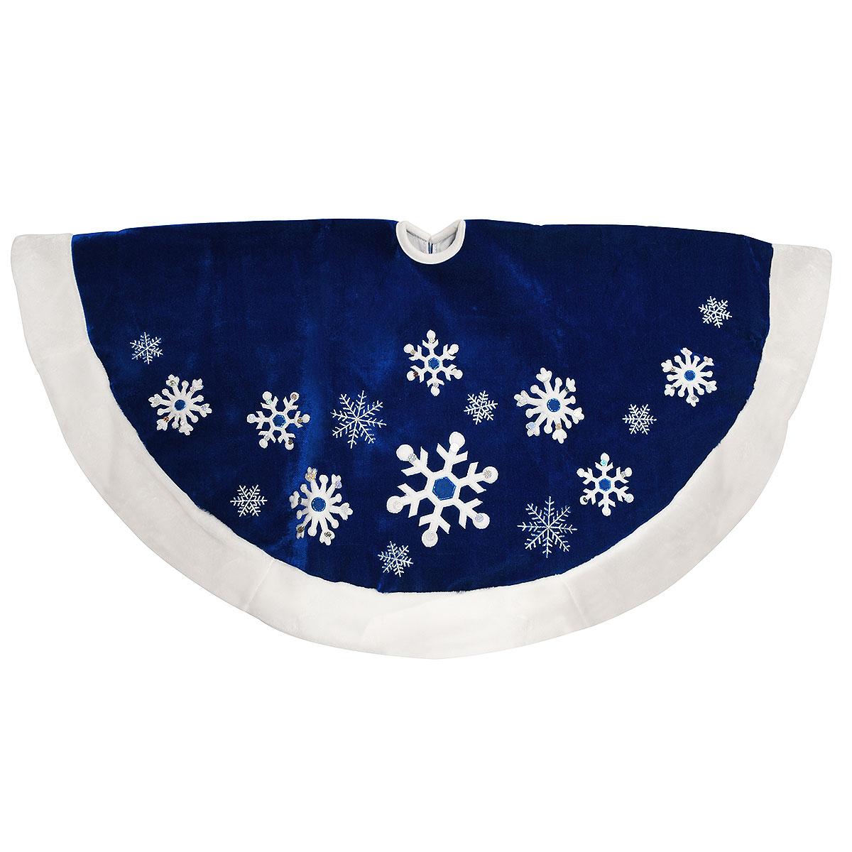 48 Inch Blue Velvet Tree Skirt With Snowflakes