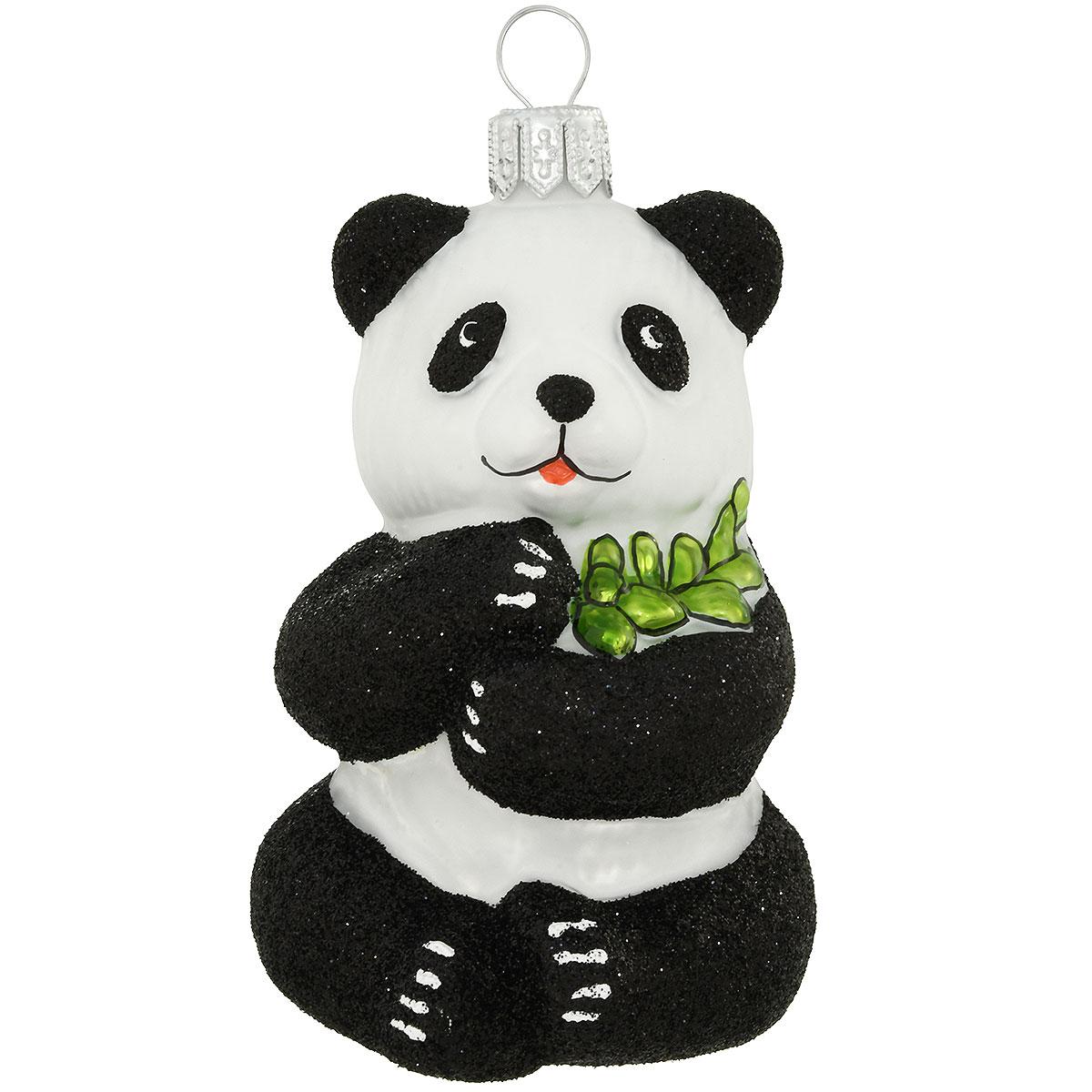 Sitting Panda Bear Glass Ornament