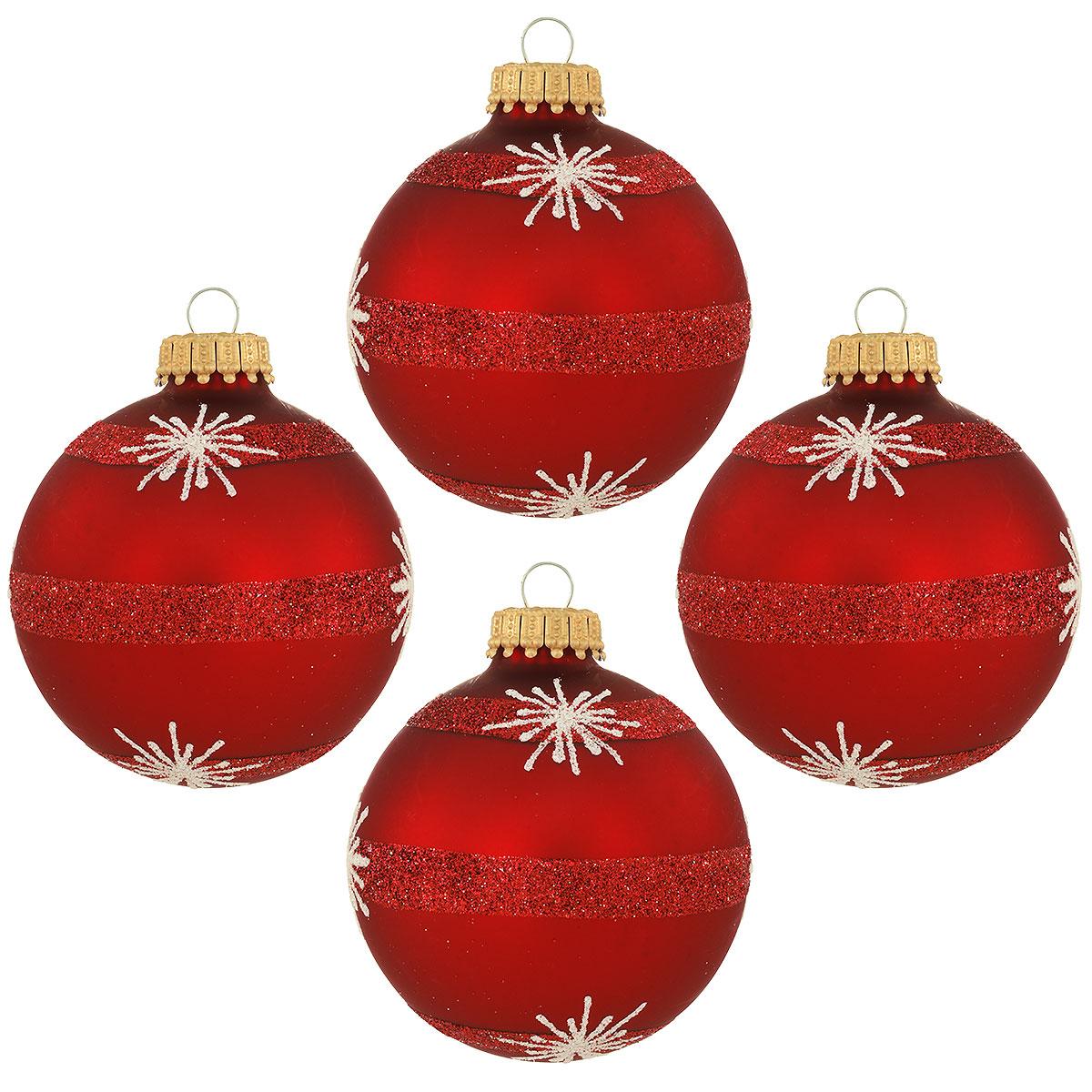 Set Of 4 Red Velvet Glass Ornaments