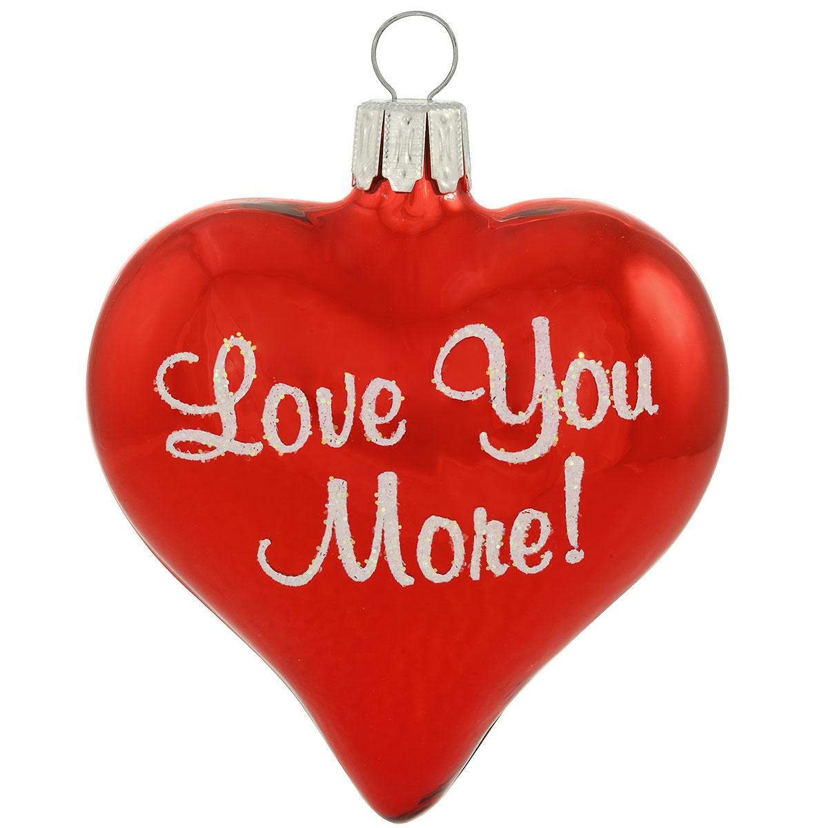 Love You More 3 Inch Glass Heart Ornament