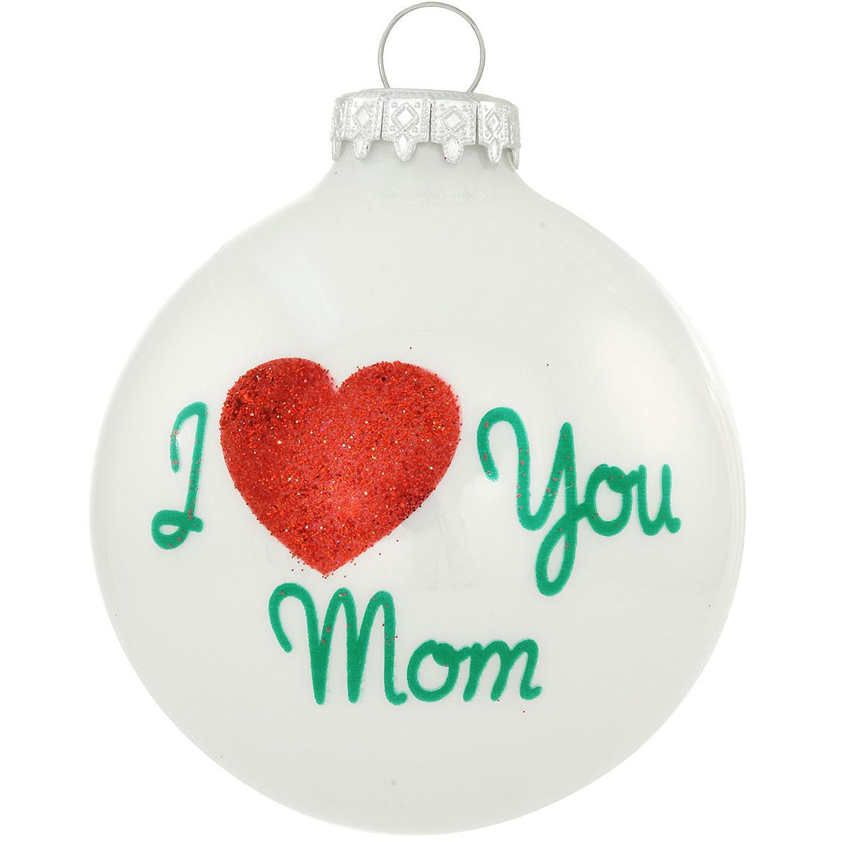 I Love You Mom White Opal Ornament