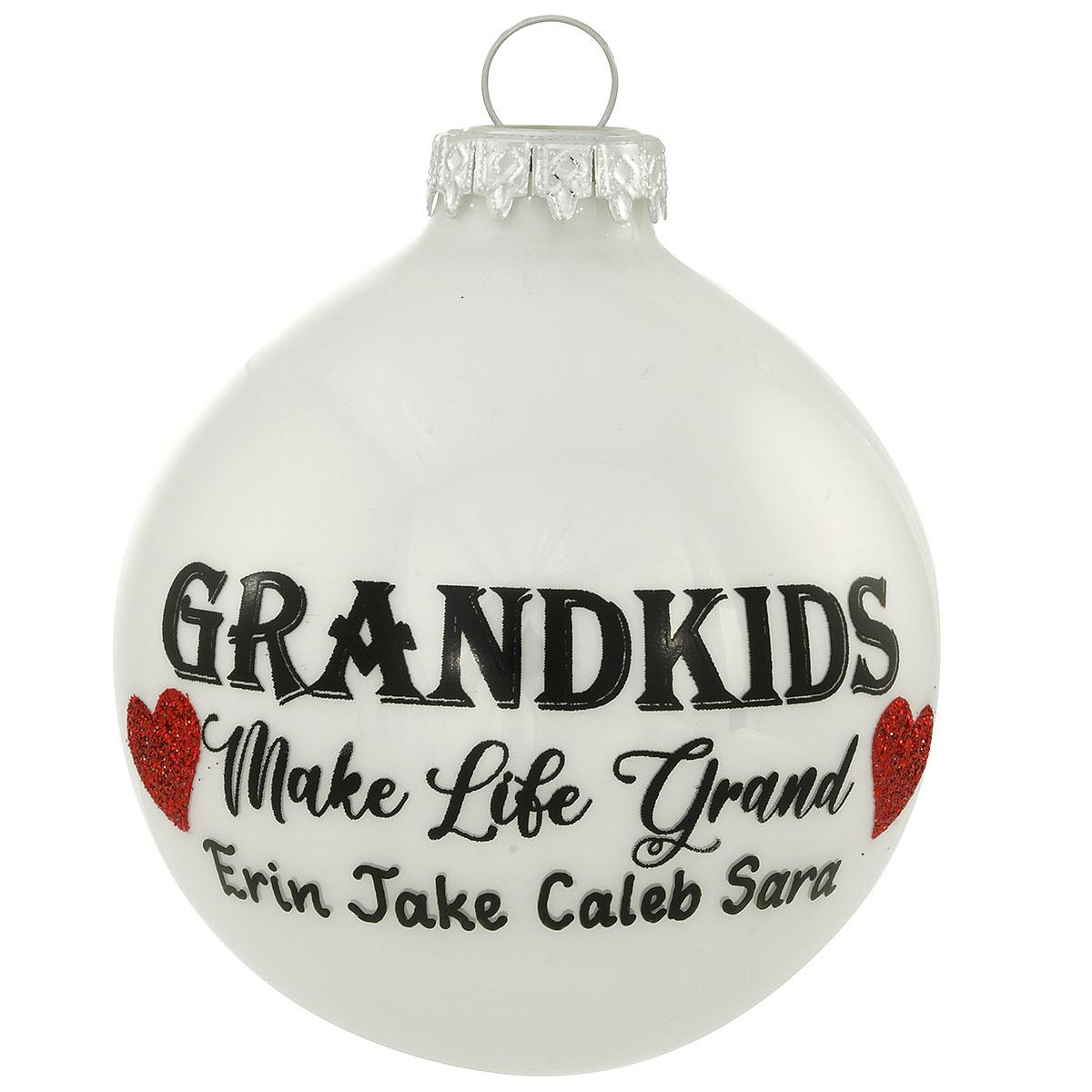 Valentine's day card for grandparents Personalized Grandkids Make Life Grand White Opal Glass Ornament