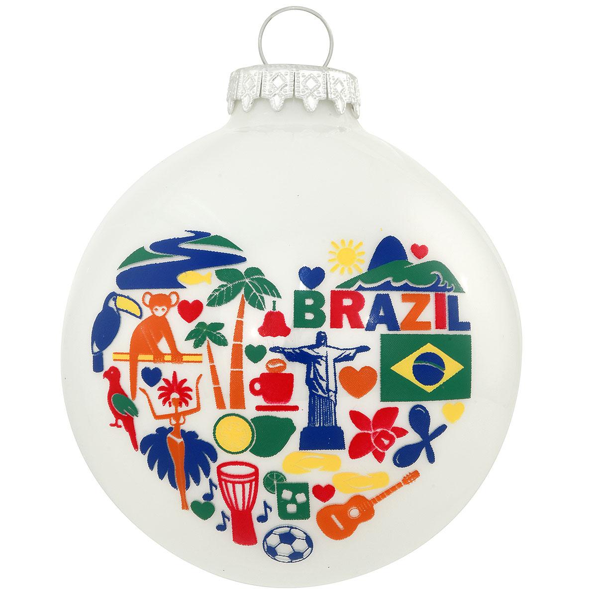 Brazil Hearts Icon Glass Ornament