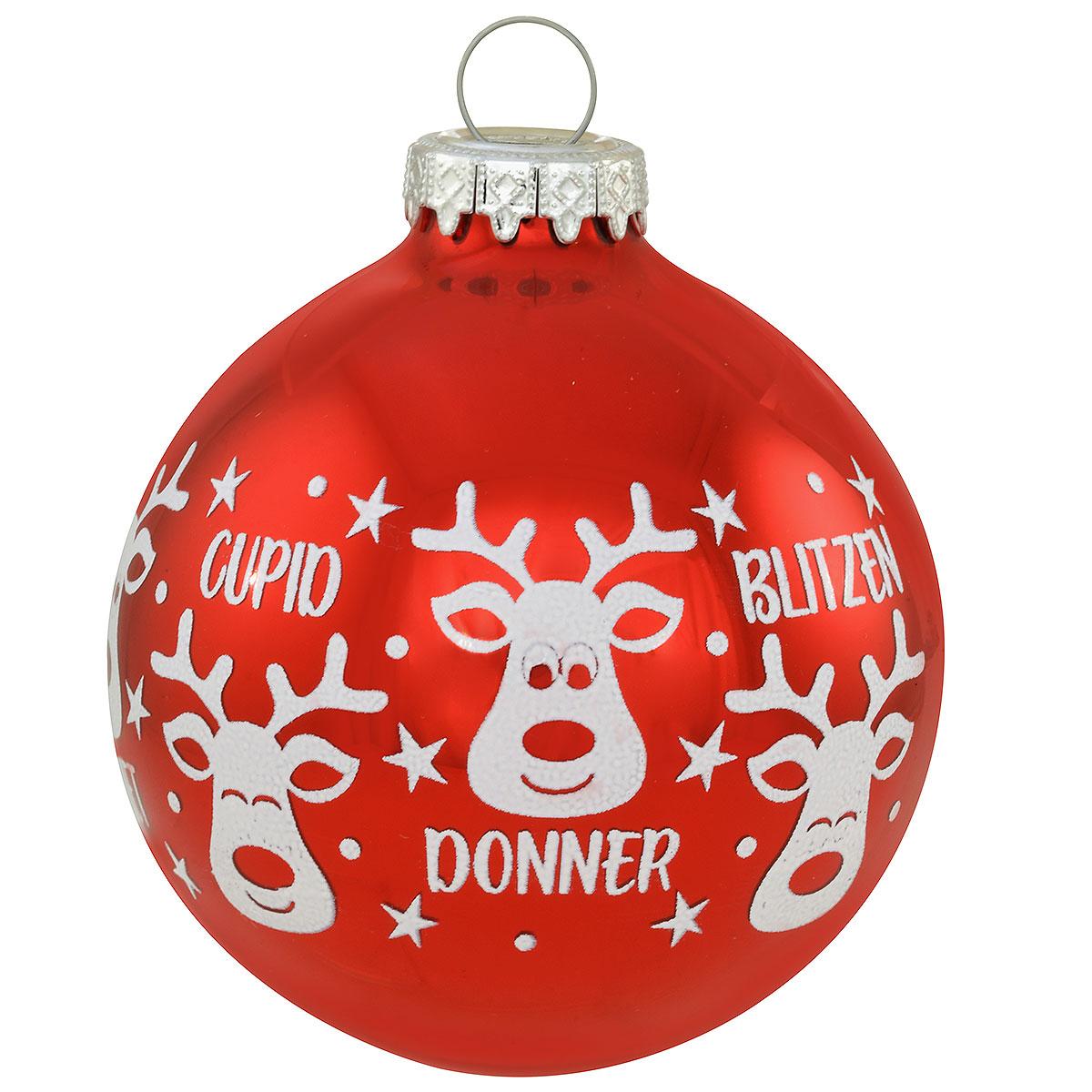 Reindeer Names On Red Glass Ornament