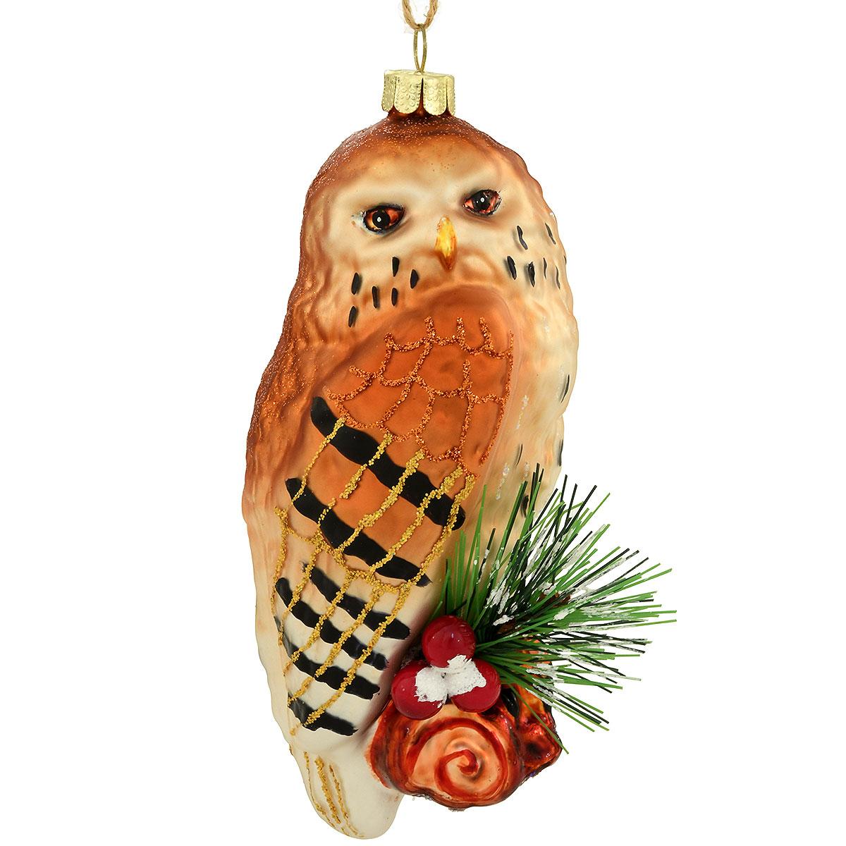 Owl On Branch Glass Ornament