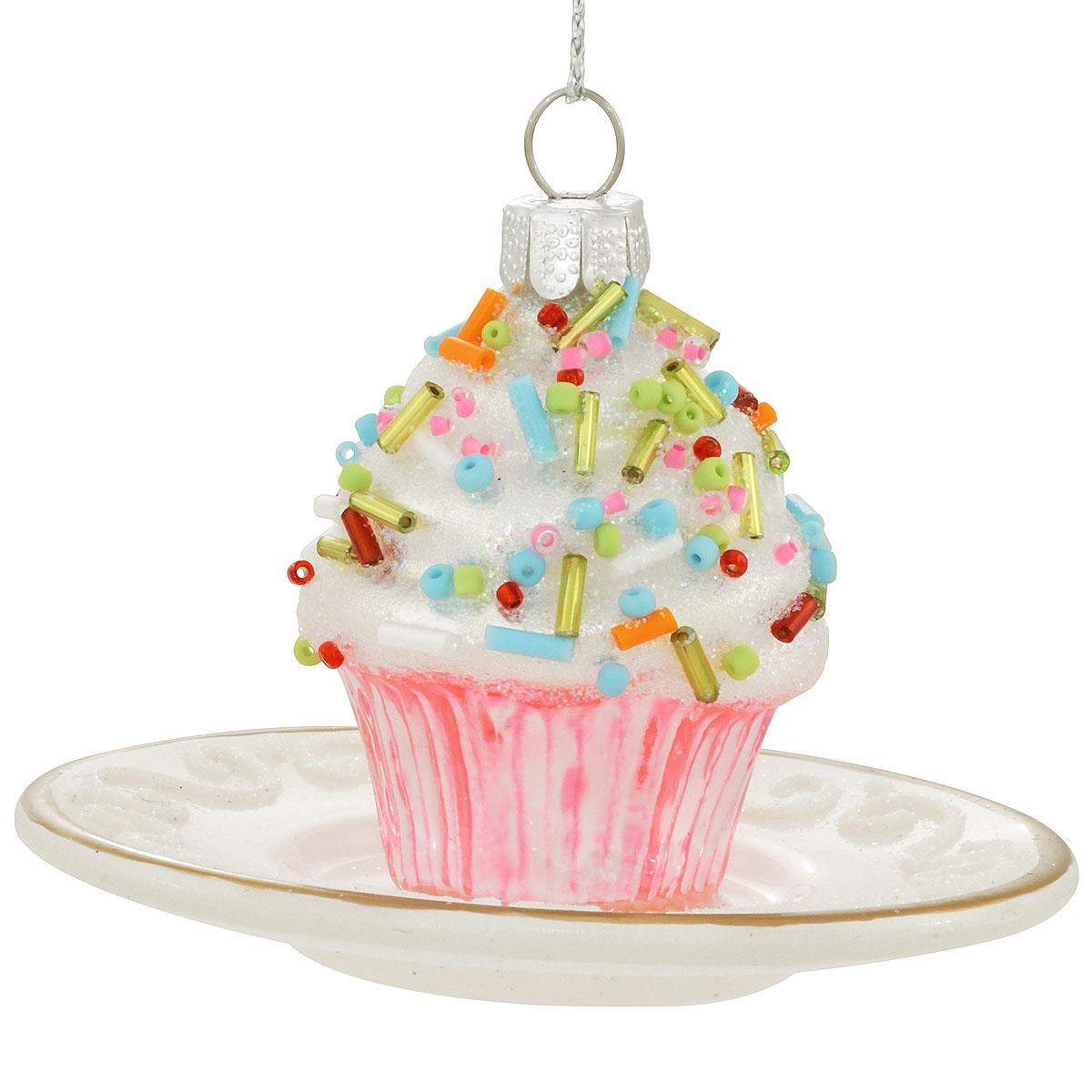Cupcake On Plate Glass Ornament