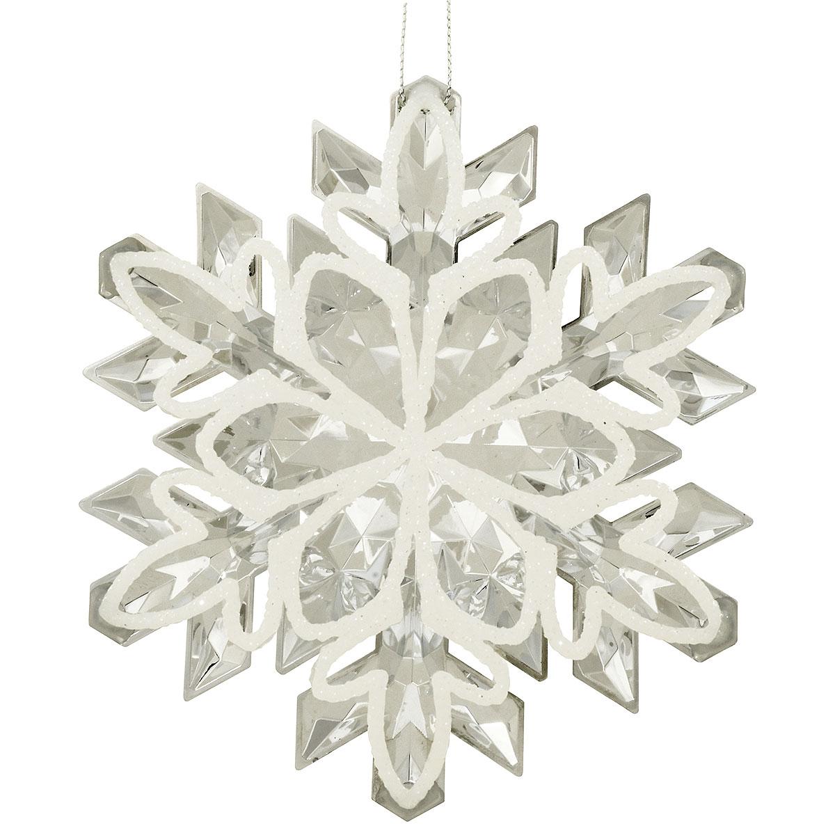 Snowflake Plastic Silver And White Ornament