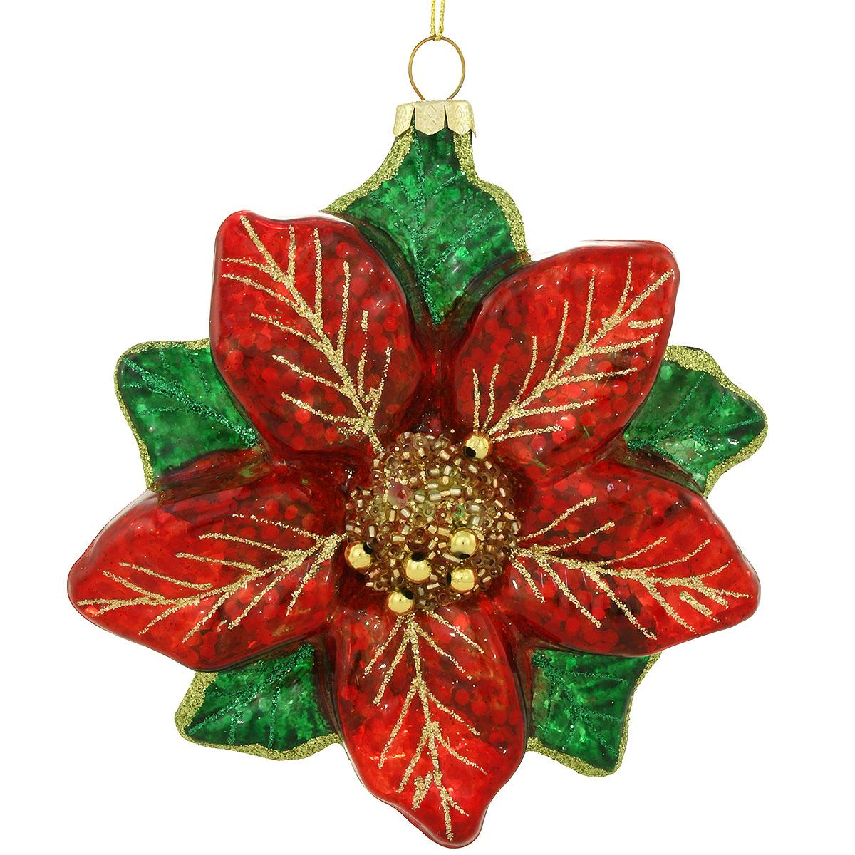 Sparkling Poinsettia Glass Ornament