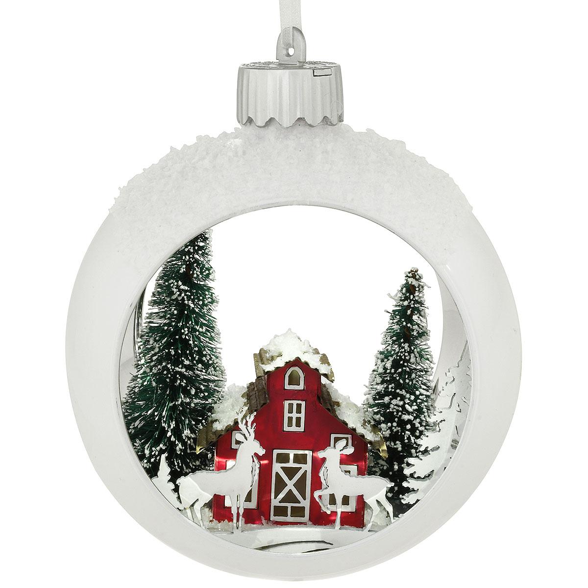 Winter Barn Scene Diorama Ornament