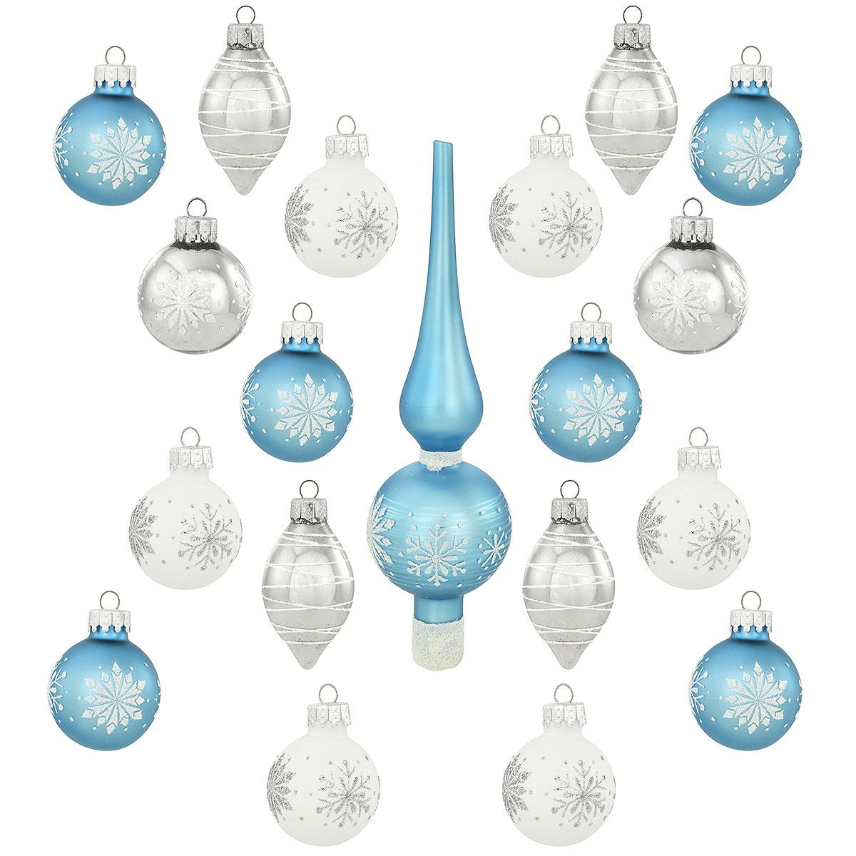 19 Piece Glass Miniature Ornament Set With Tree Topper