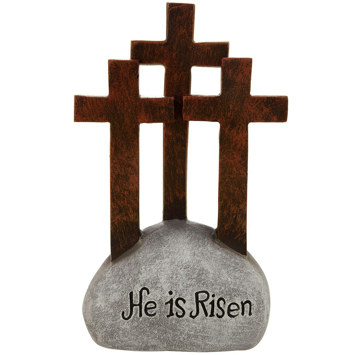 He Is Risen 3 Crosses On Rock Religious Home Accent