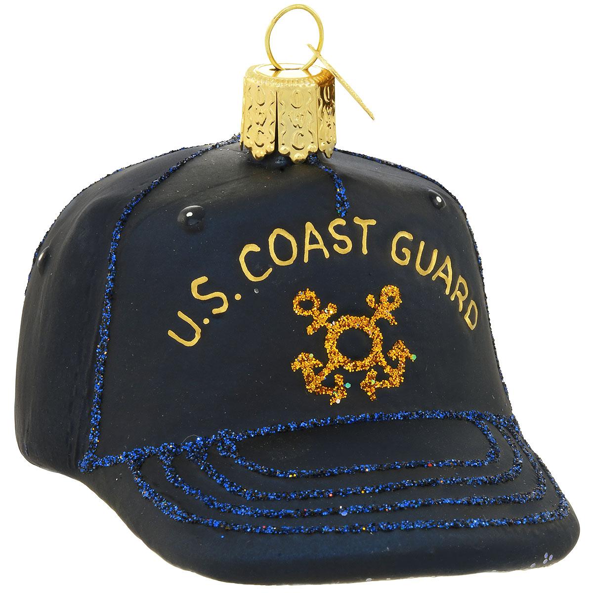 Coast Guard Cap Glass Ornament