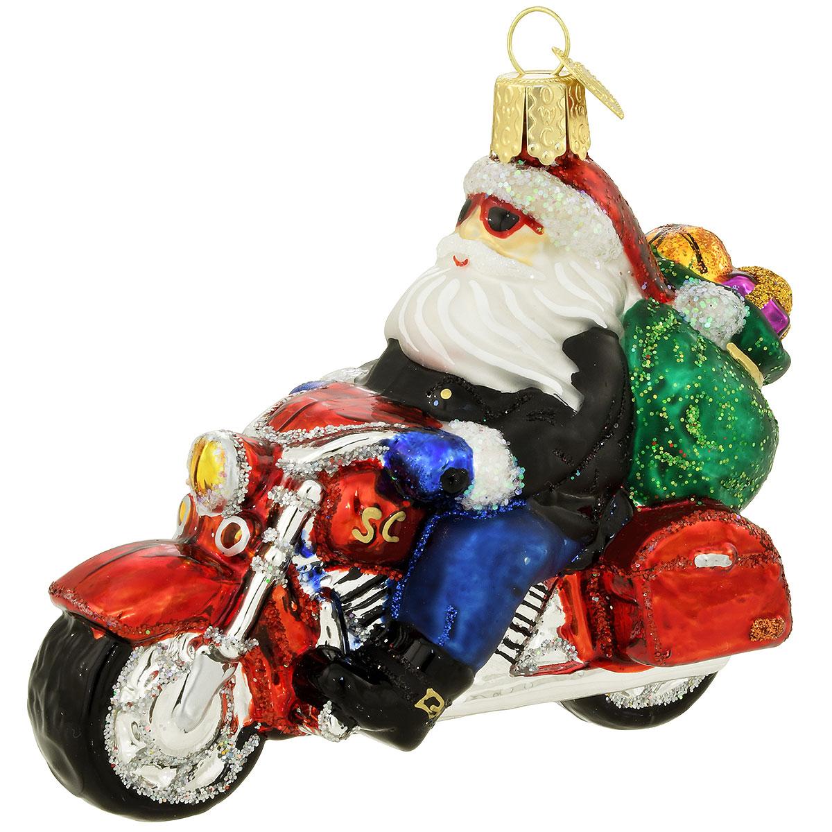 Santa Biker Glass Ornament