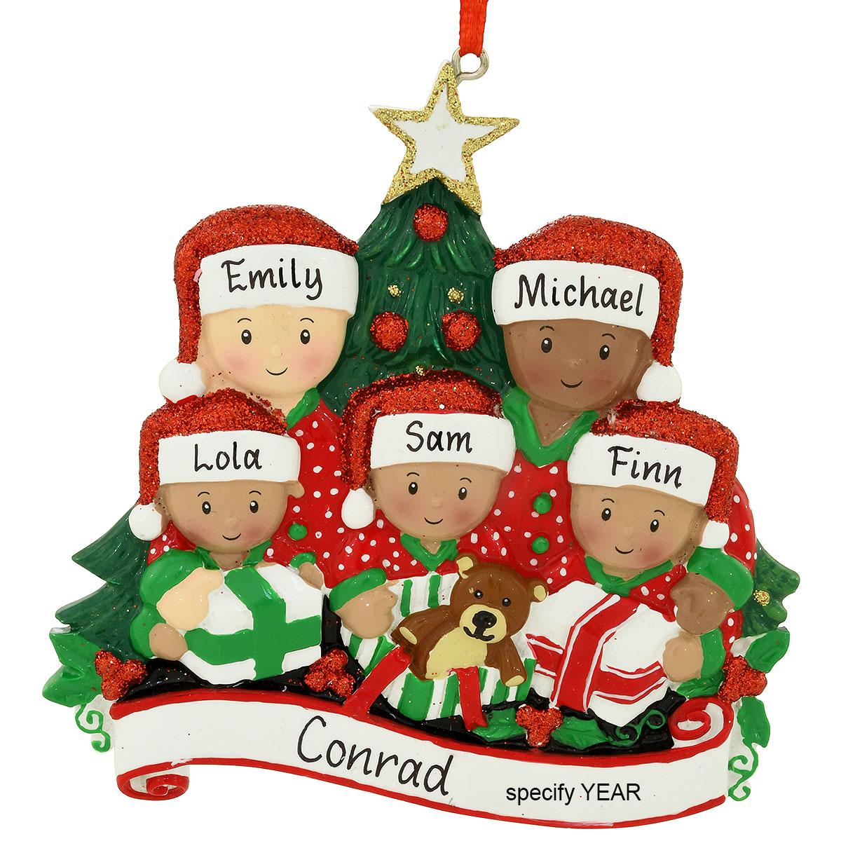 Biracial Family Of 5 Ornament
