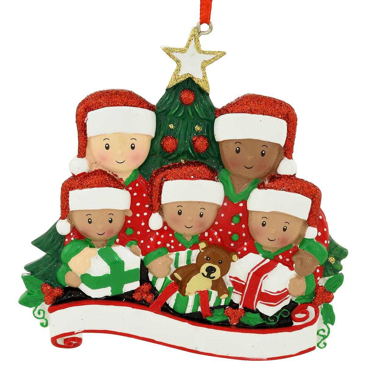 Biracial Family Of 5 Ornament