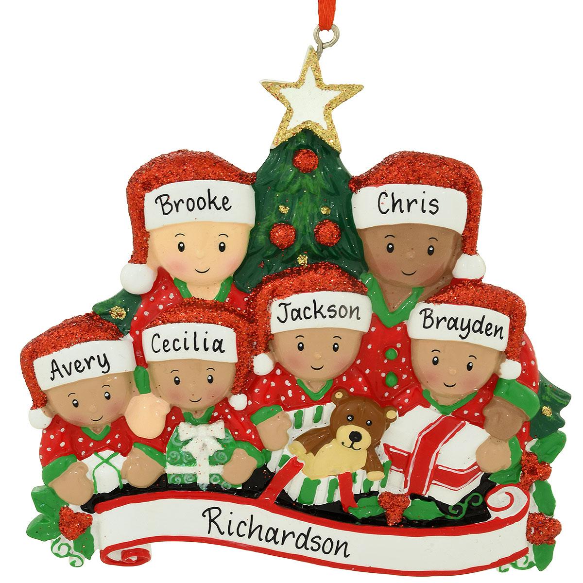 Biracial Family Of 6 Ornament