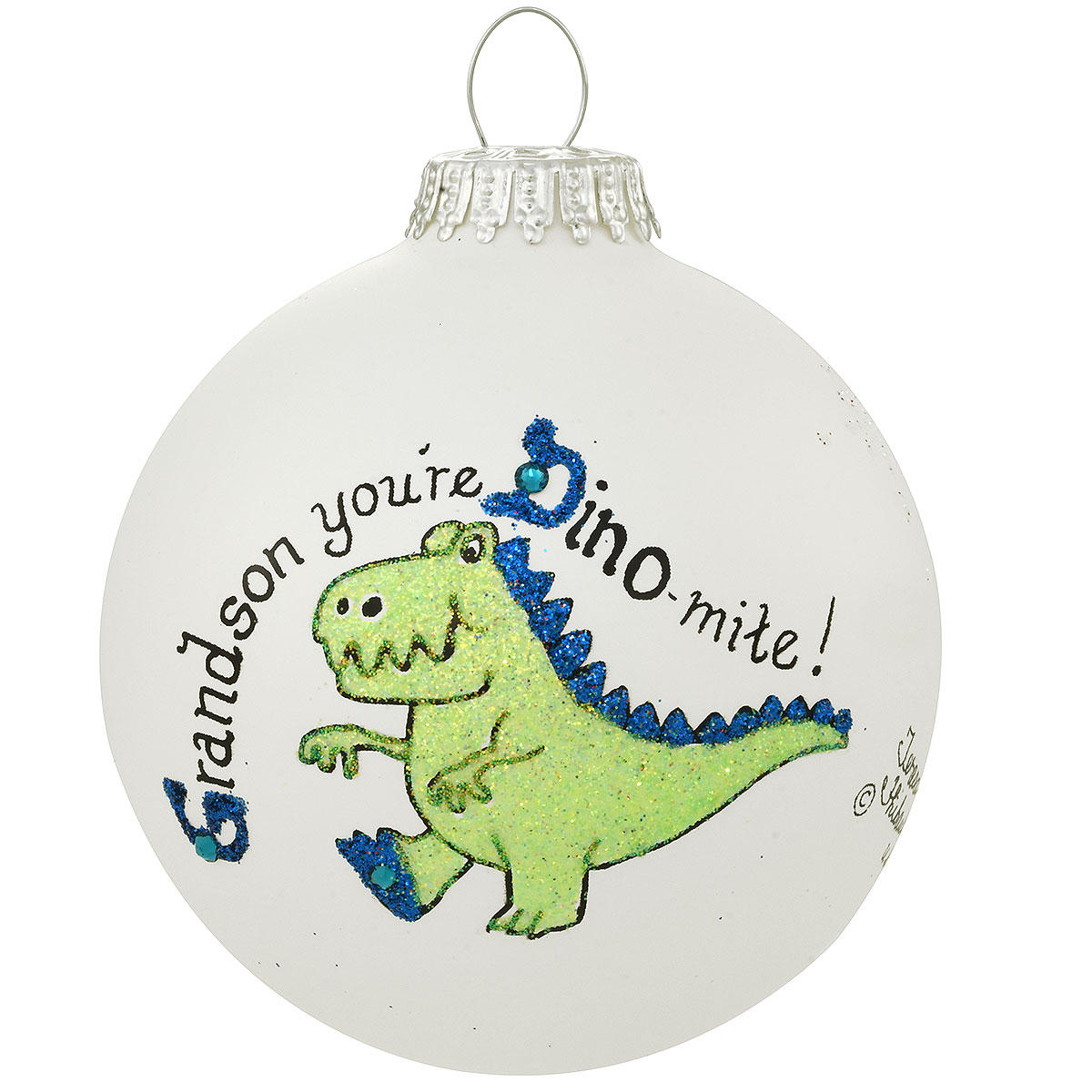 Grandson Dino-mite Glass Ornament