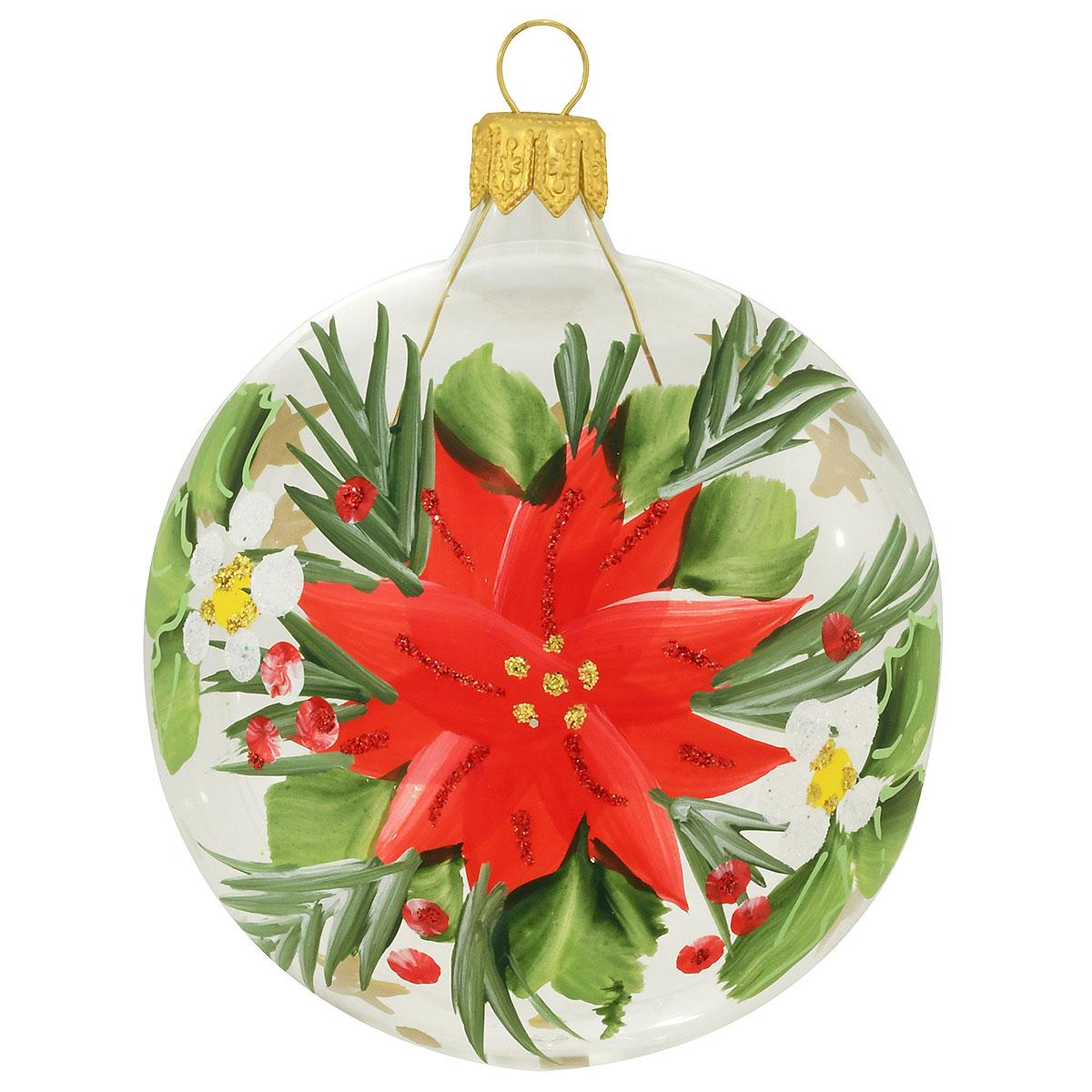 Hand-Painted Poinsettia Glass Ornament