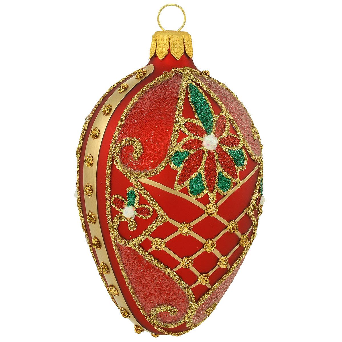 Poinsettia Glass Egg Ornament