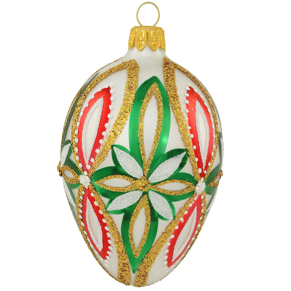 Flower Design Glass Egg Ornament