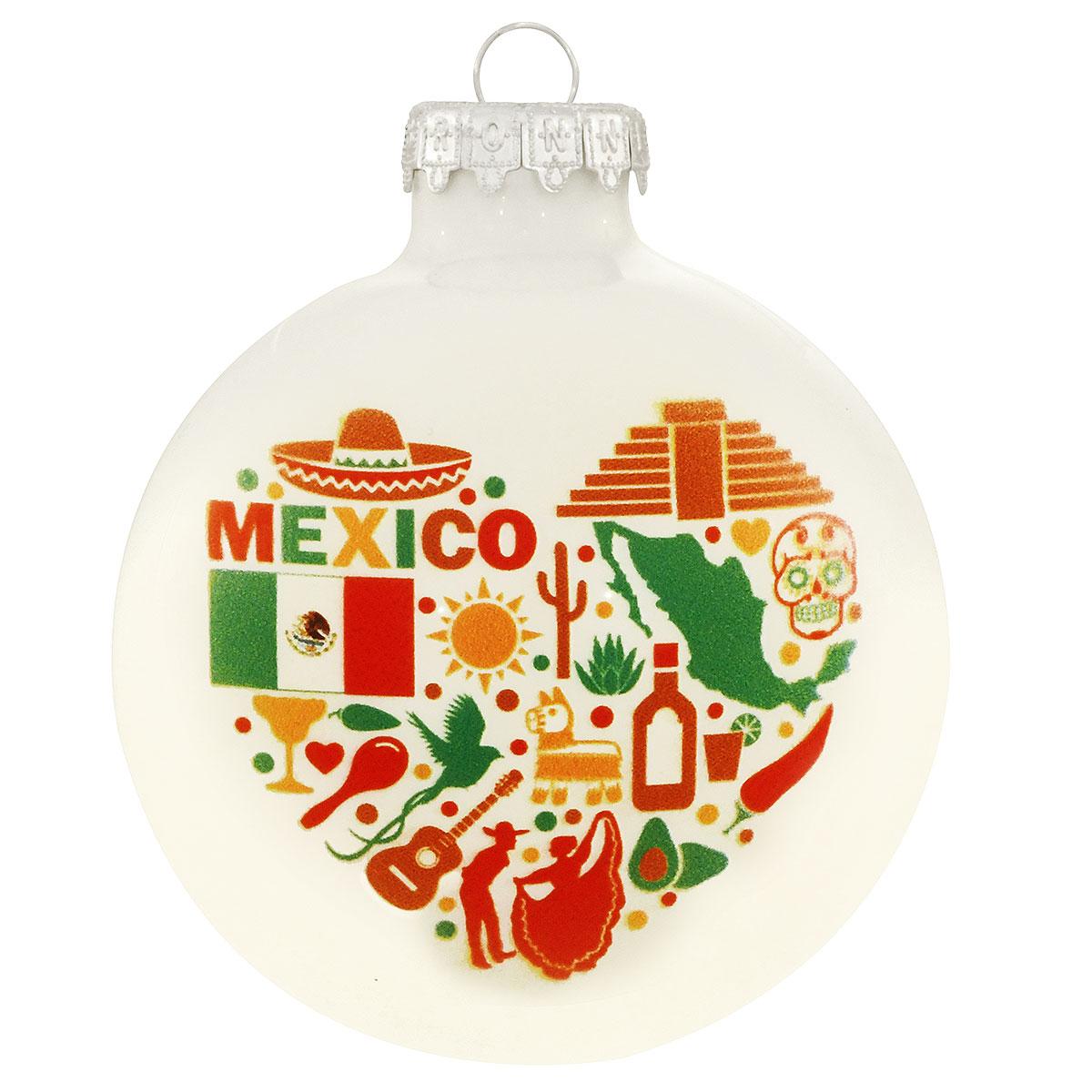 Mexican Icons Heart Glass Ornament