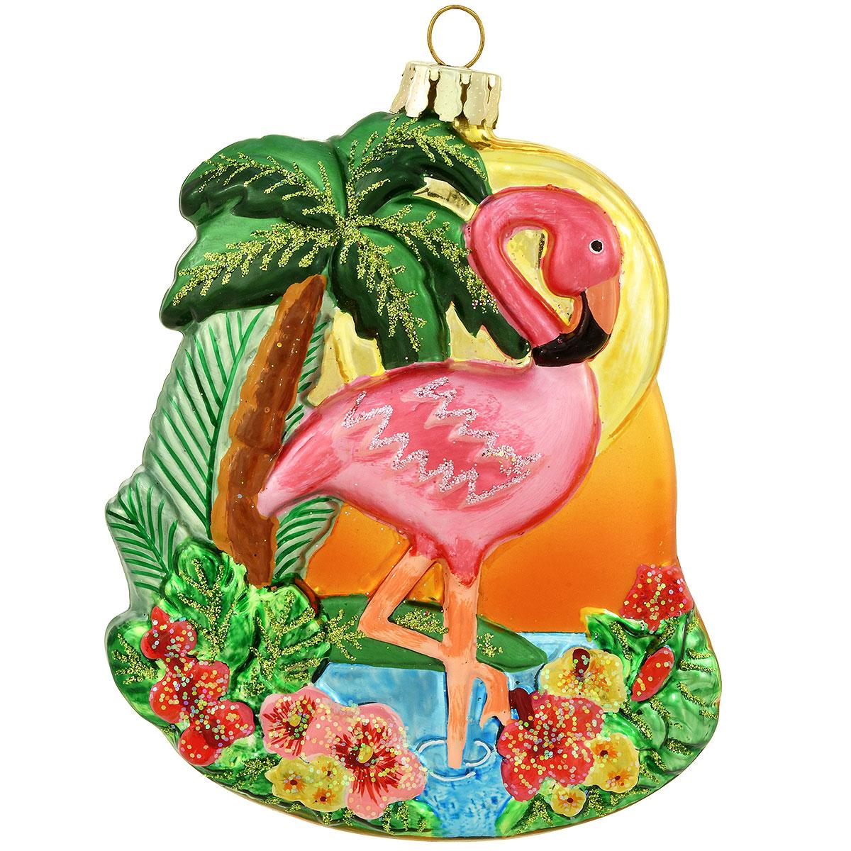 Flamingo Tropical Glass Ornament
