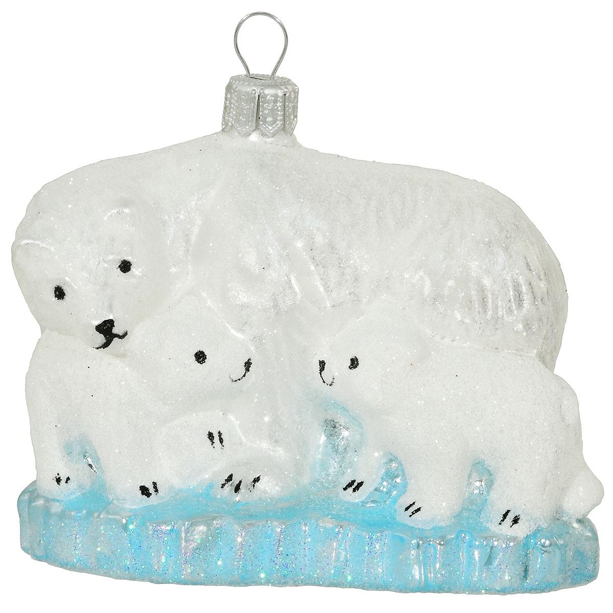 Polar Bear Family Glass Ornament