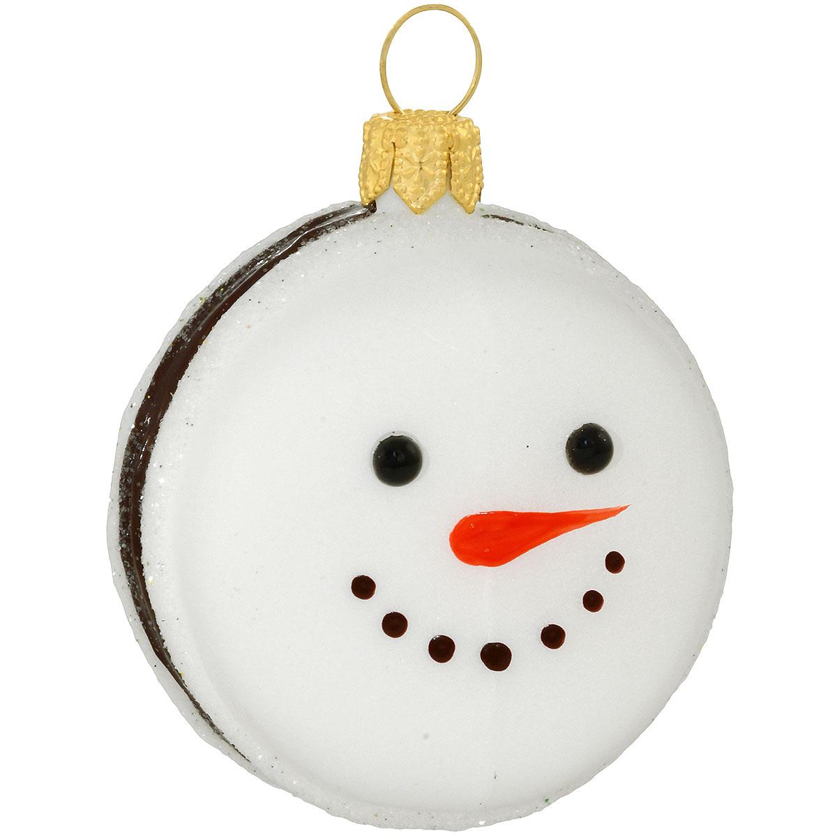 Snowman Macaron Glass Ornament