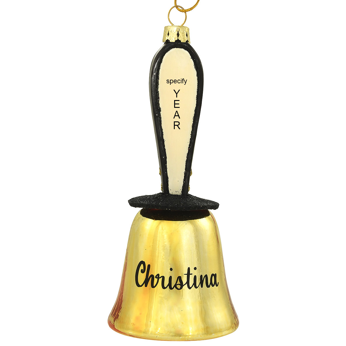 Gold Handbell Personalized Glass Ornament