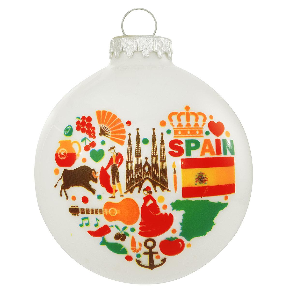 Spain Icons Heart Glass Ornament