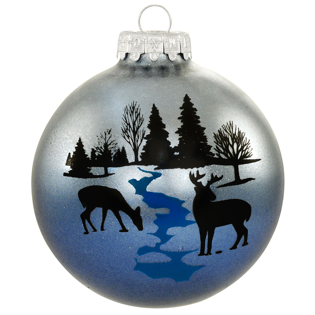 Deer At River Forrest Silhouette Glass Ornament